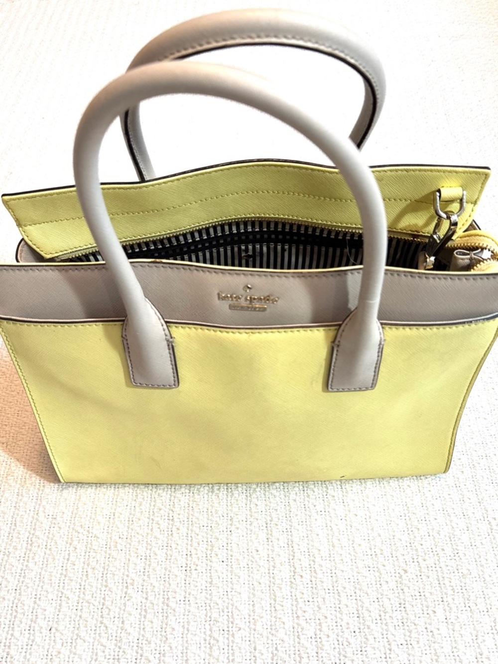 kate spade Yellow and Light Gray Leather Top-Handle Tote - Picture 1 of 9